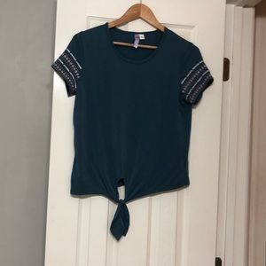 Teal Tie Front Shirt
